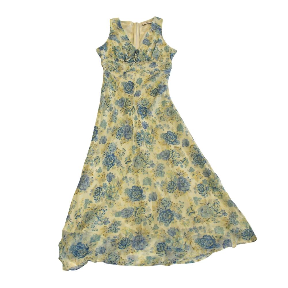 Floral Midi Dress MANGO Sleeveless Blue Size 0 Very Good Chiffon Zip back